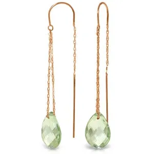 14K Solid Rose Gold Threaded Dangles Earrings w/ Green Amethyst