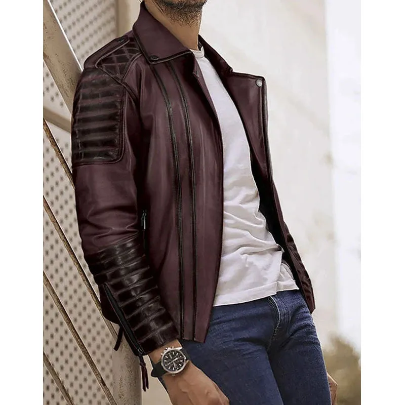 Best Style Fashion Biker Leather Charles Burnt Wine Leather Jacket