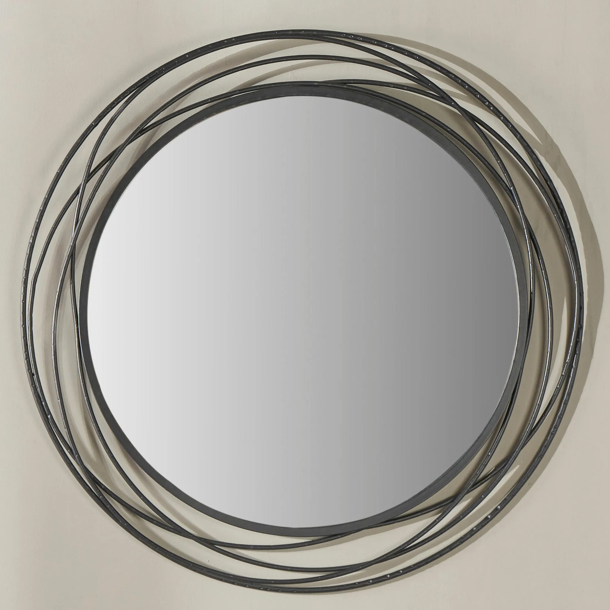 Black Metal Swirl Round Wall Mirror