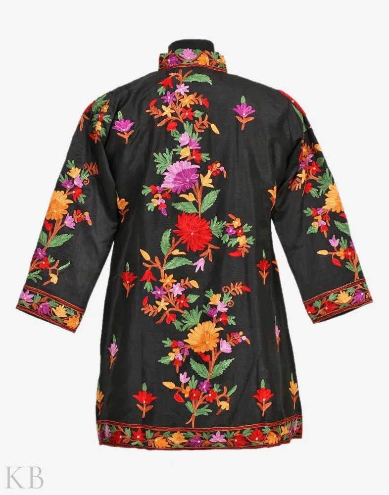 Black Posh Maal Aari Embroidered Silk Jacket