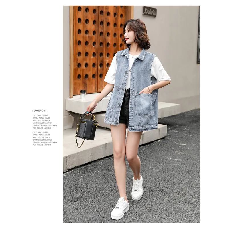 Chic Versatile Slimming Thigh-Length Denim Coat