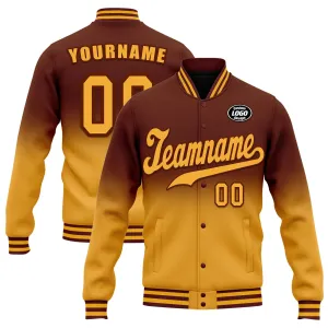 Custom Brown Yellow Fade Fashion Jacket Bomber Full-Snap Varsity Letterman Personalized Jacket FZ005-D020229-12