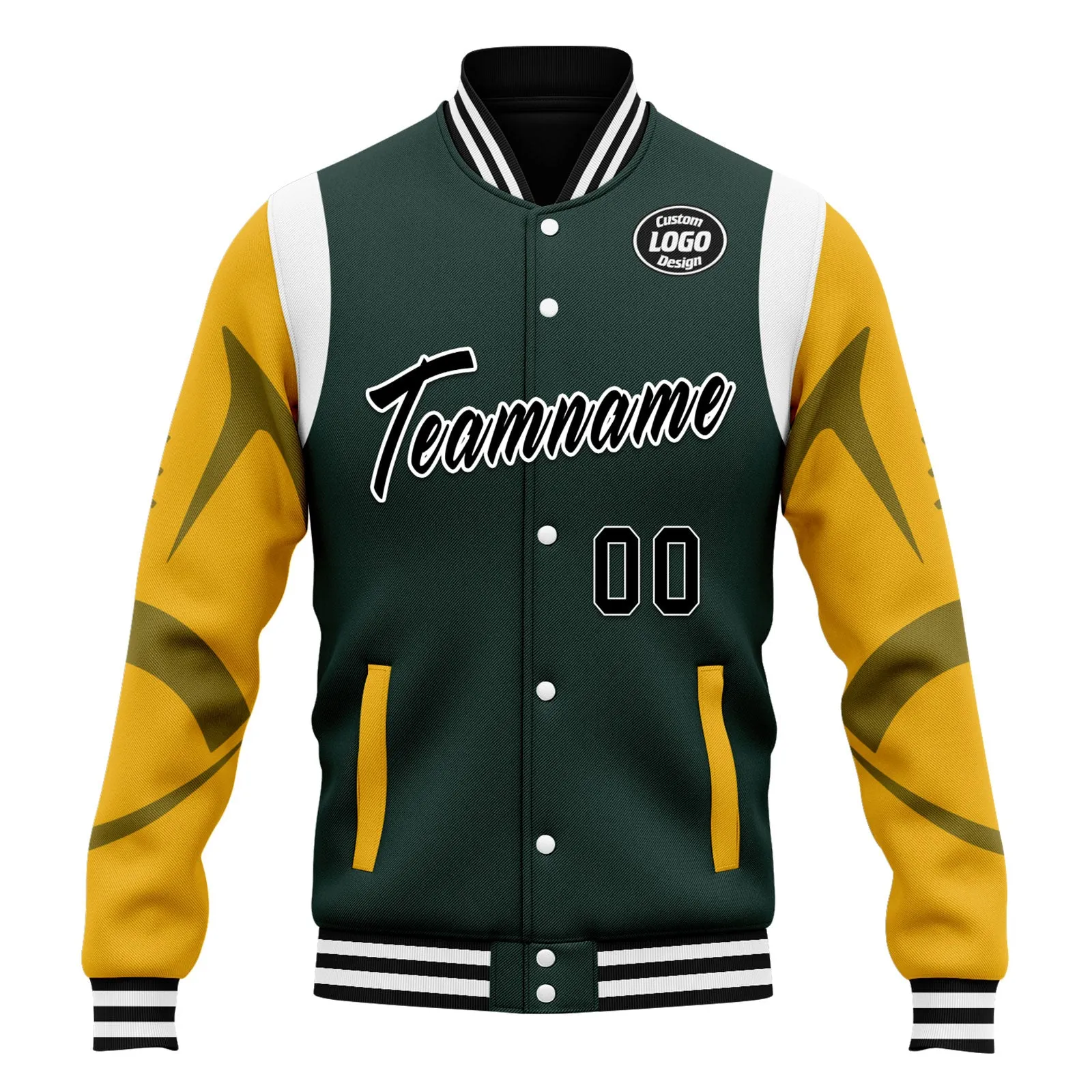 Custom Green Green Bay Jacket Bomber Full-Snap Varsity Letterman Personalized Jacket FZ005-D025004-13