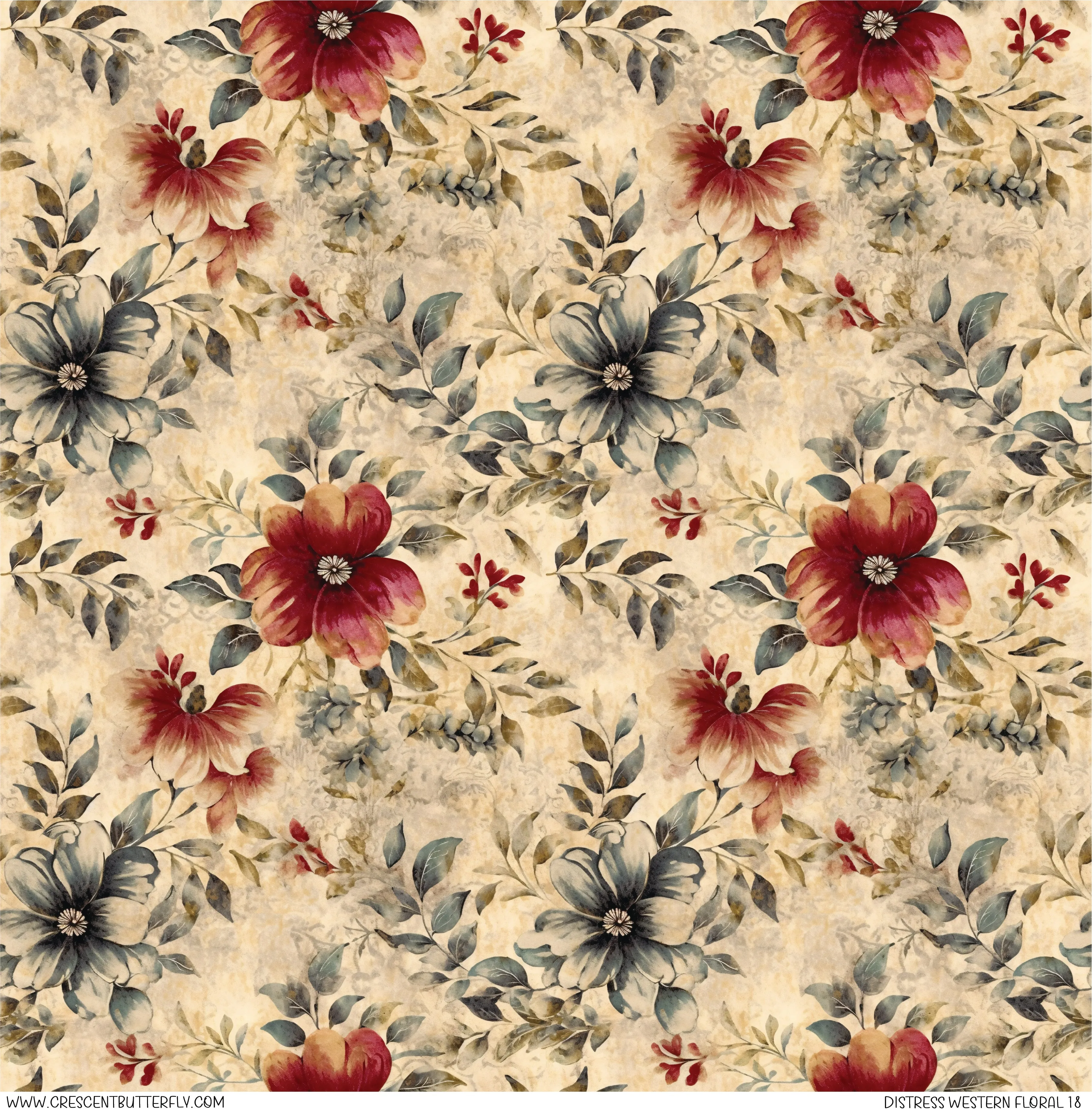 Distress Western Floral 18 Printed Vinyl Sheet/Wrap