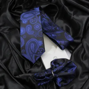 Kovove Royal Black Paisley Necktie and Pocket Square Gift Box