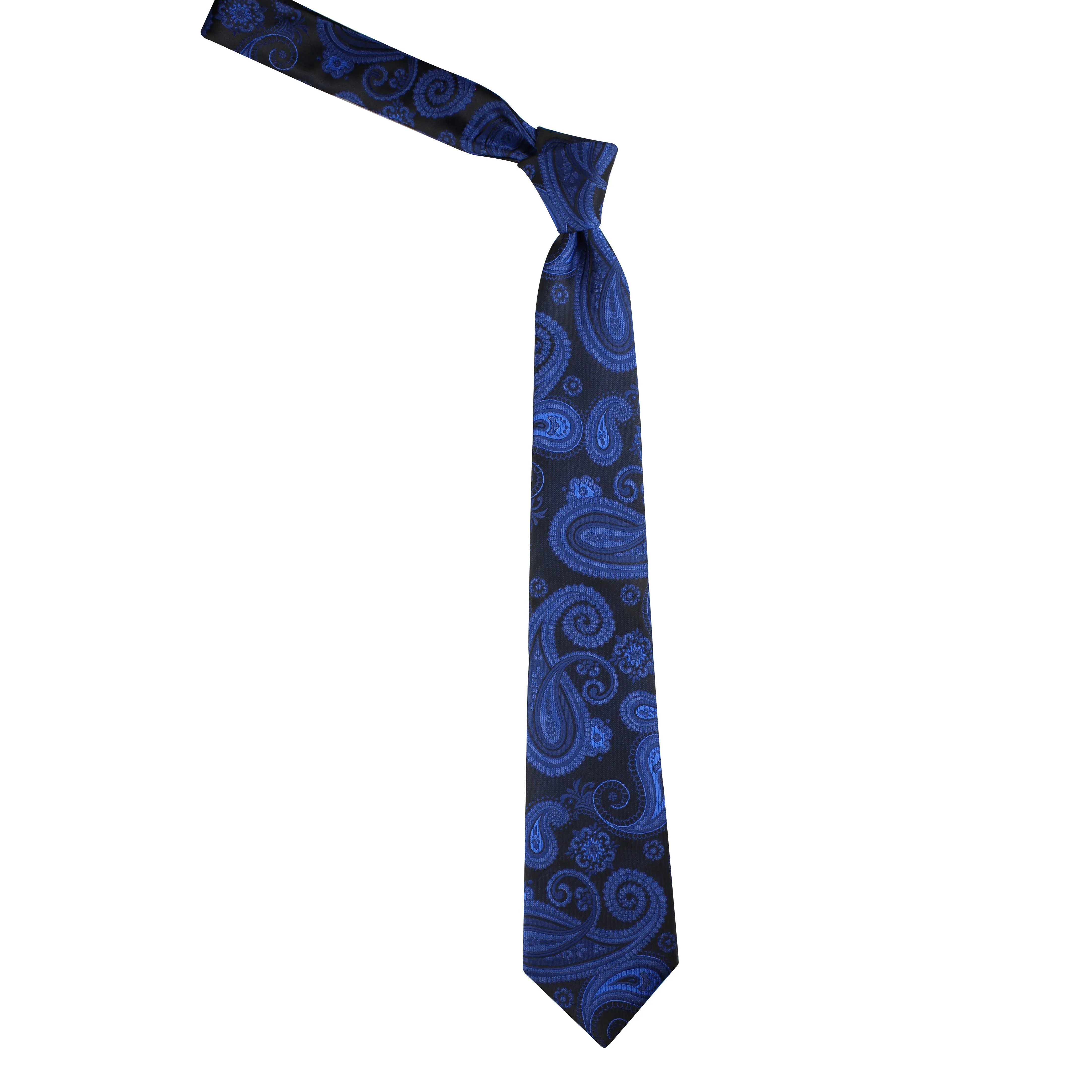 Kovove Royal Black Paisley Necktie and Pocket Square Gift Box