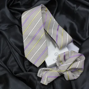 Kovove The Delightful Striped Grey Necktie and Pocket Square Gift Box