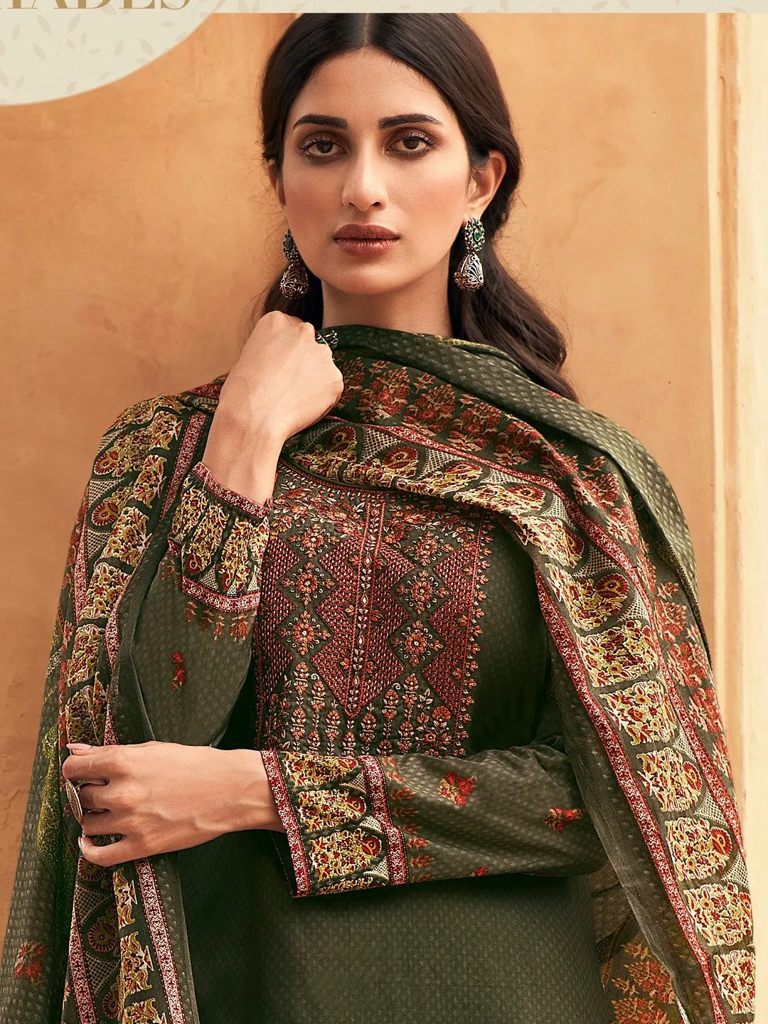 Lawn Cotton Green Unstitched Suit Material with Embroidery