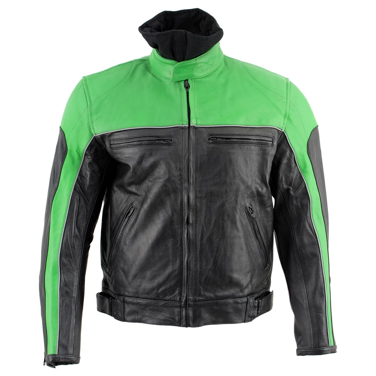 Leather King XS2126 Men's Green and Black ‘Moto’ Biker Jacket