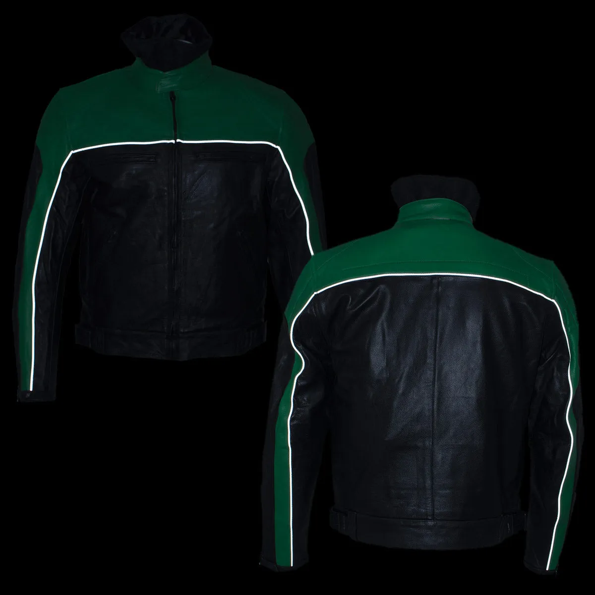 Leather King XS2126 Men's Green and Black ‘Moto’ Biker Jacket