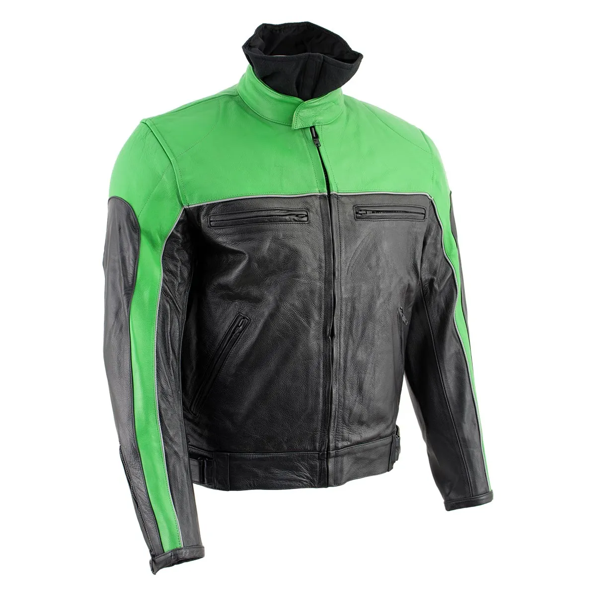 Leather King XS2126 Men's Green and Black ‘Moto’ Biker Jacket