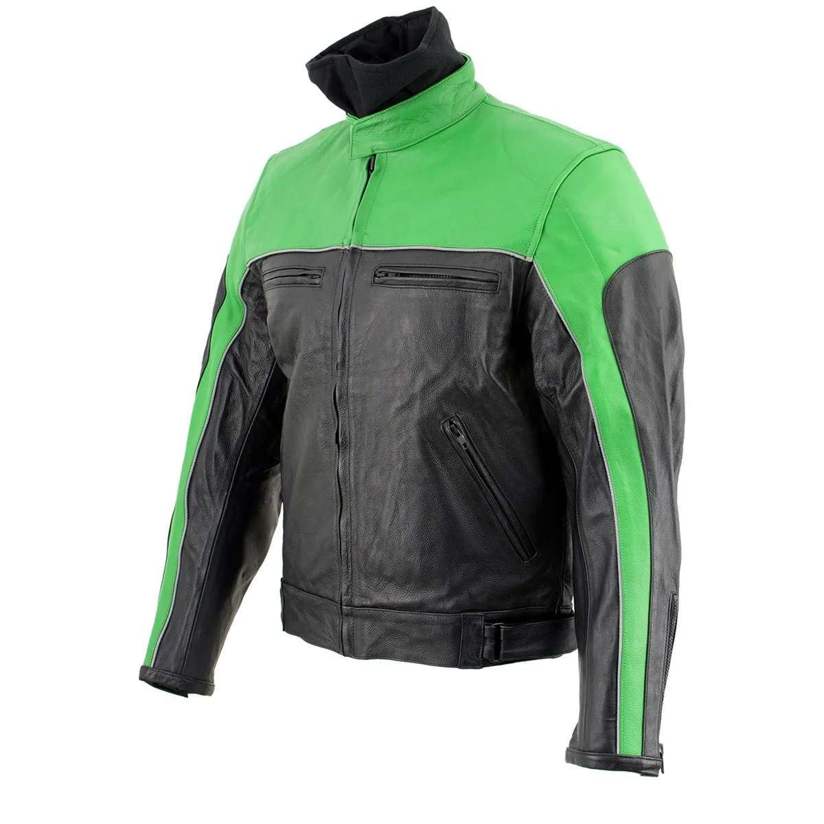 Leather King XS2126 Men's Green and Black ‘Moto’ Biker Jacket