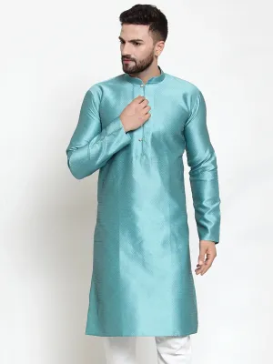 Men Light-Blue & White Self Design Kurta Only