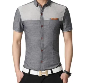 Mens Denim Color Block Shirt