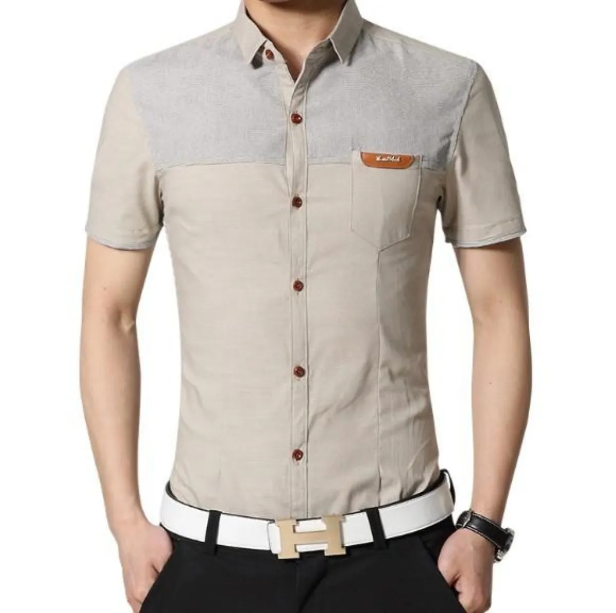 Mens Denim Color Block Shirt