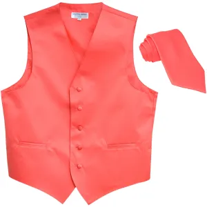 New Men's Formal Tuxedo Vest Waistcoat_Necktie solid wedding prom coral