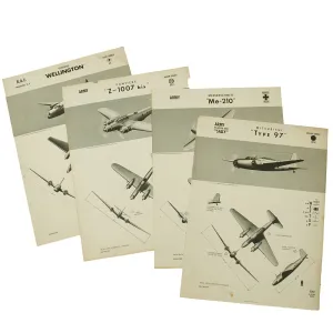 Original U.S. WWII Naval Aviation Training WEFTUP ID Posters - Set of Four - UK, Germany, Japan, Italy Aircraft