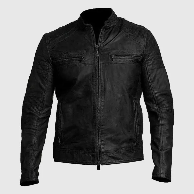 Premium Quality Vintage Mens Distressed Black Leather Biker Jacket