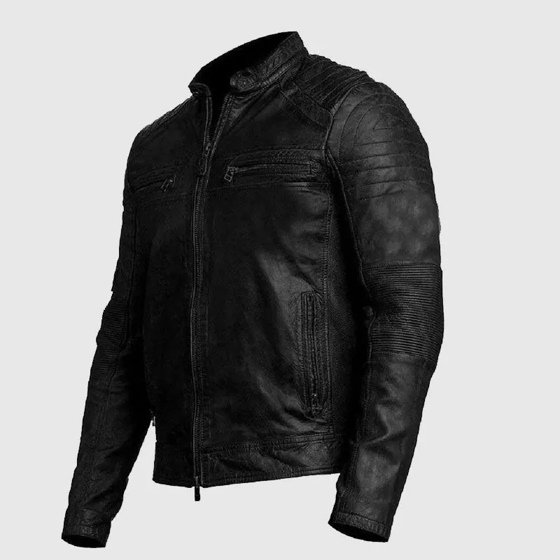 Premium Quality Vintage Mens Distressed Black Leather Biker Jacket