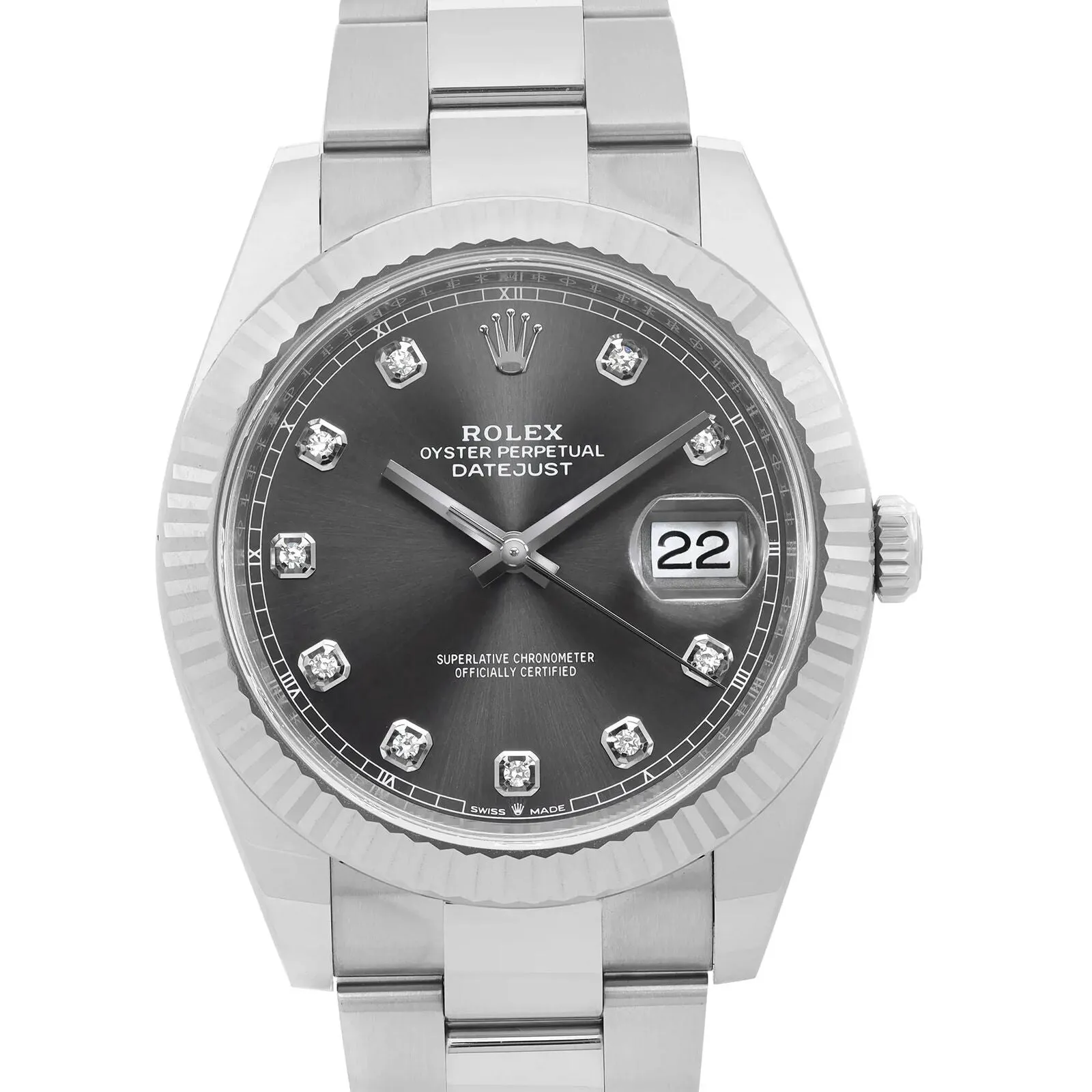 Rolex Datejust 41 Steel 18K White Gold Rhodium Diamond Dial Mens Watch  TFJ-142508285