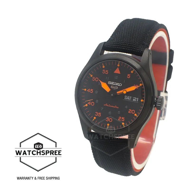 Seiko 5 Sports Automatic Black and Orange Nylon Strap Watch SRPH33K1