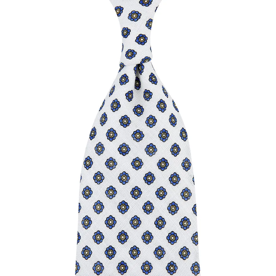 Shibumi-Flower Printed Linen Tie - White - Hand-Rolled