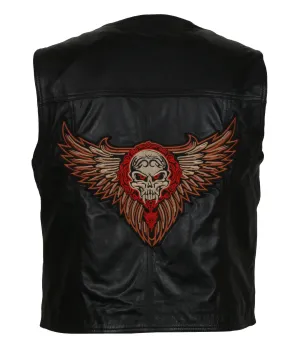 Shop Best Men's Skull Embroidered Black Motorcycle Genuine Leather Vest For Sale