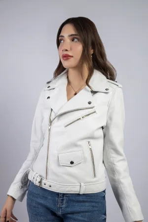 Womens Alyx Genuine Lambskin White Biker Leather Jacket